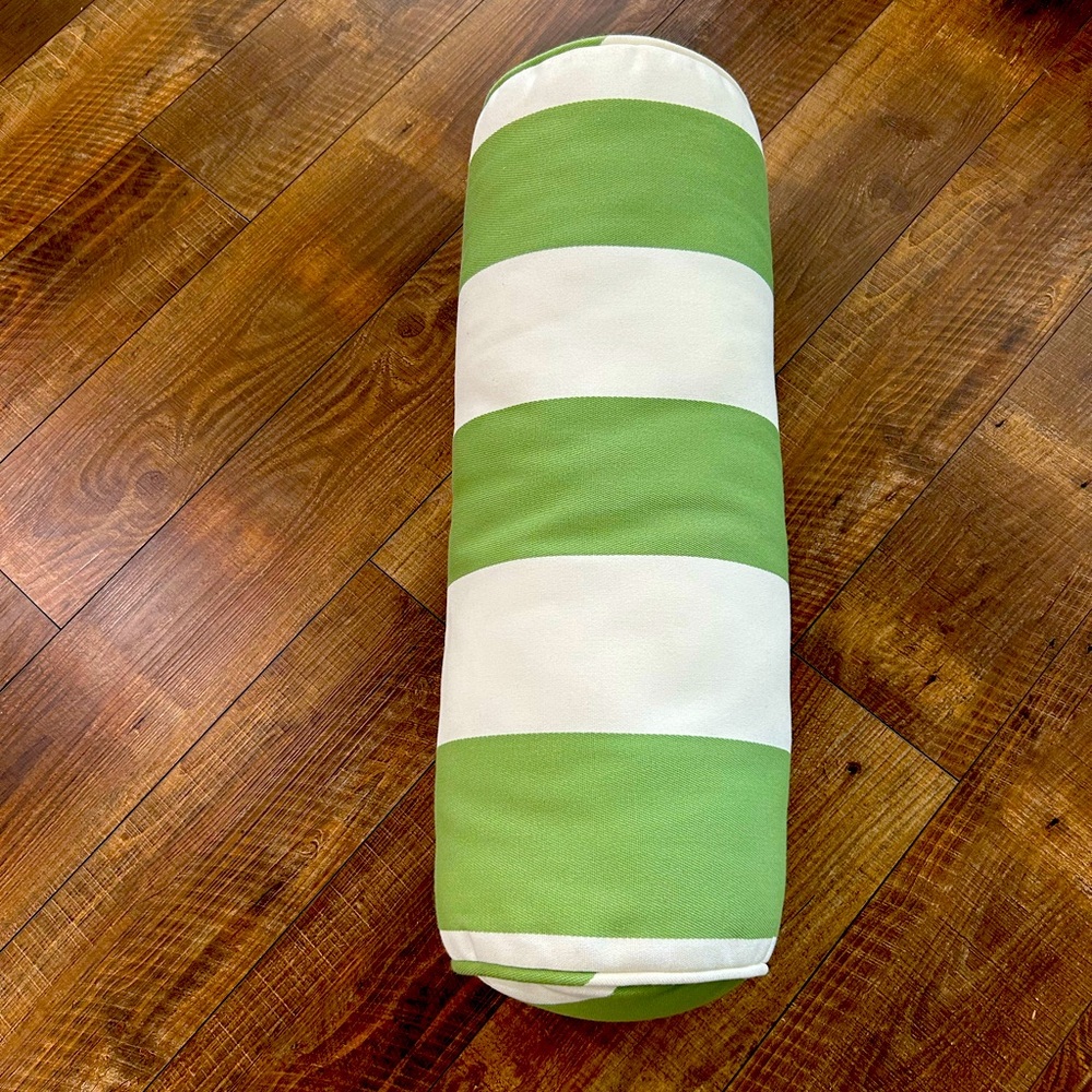 Pottery Barn Green and white cushion- neck roll